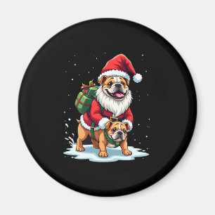 Gnome Riding English Bulldog Christmas Xmas Boys G Magnet
