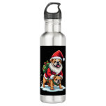 Gnome Riding English Bulldog Christmas Xmas Boys G Stainless Steel Water Bottle