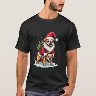 Gnome Riding English Bulldog Christmas Xmas Boys G T-Shirt