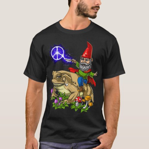 Gnome Riding Frog Hippie Peace Fantasy Psychedelic T_Shirt
