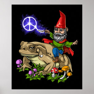 Gnome Riding Frog Poster