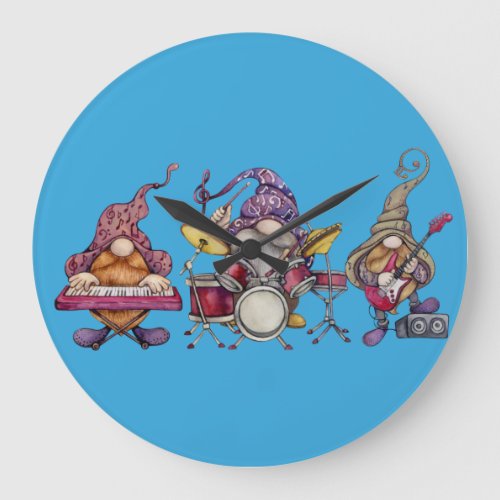 Gnome Rock Band  Large Clock