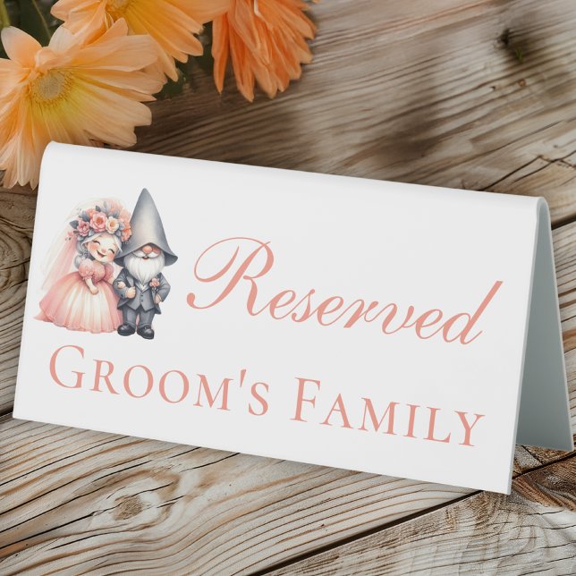 Gnome Rustic Woodland Orange Wedding Reserved  Table Tent (Creator Uploaded)