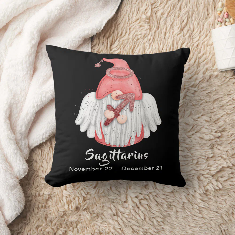 Gnome Sagittarius Astrology Sign Angel Throw Pillow