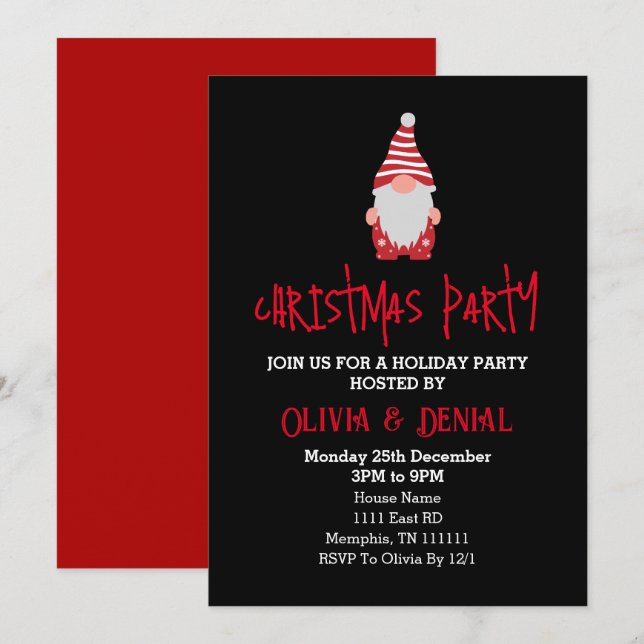 Gnome Santa Christmas Holiday Party Invitations (Front/Back)