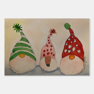 Gnome Santa, Mrs. Claus and their Dog Sign