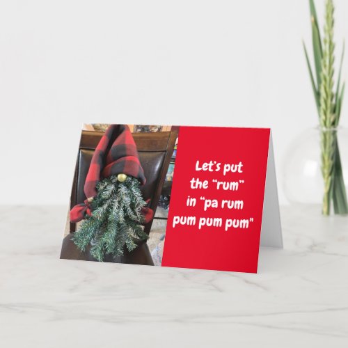 GNOME SAYS RUM HUMOR AT CHRISTMAS CARD