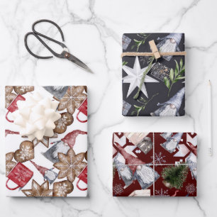 Gnome Scandinavian Nordic Watercolor Christmas  Wrapping Paper Sheets