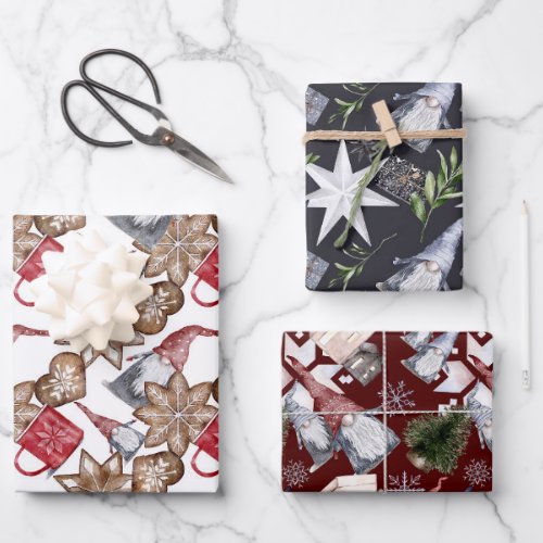 Gnome Scandinavian Nordic Watercolor Christmas  Wrapping Paper Sheets
