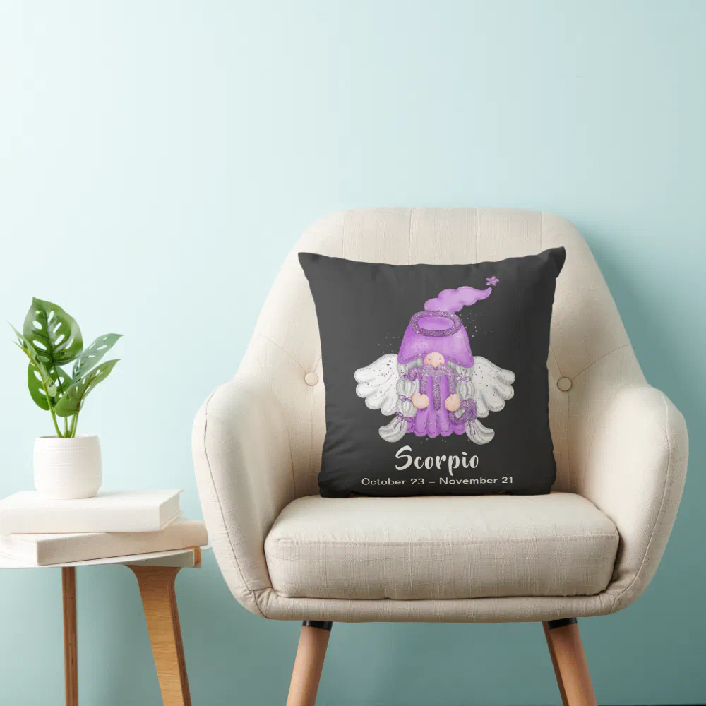 Gnome Scorpio Astrology Sign Angel Throw Pillow