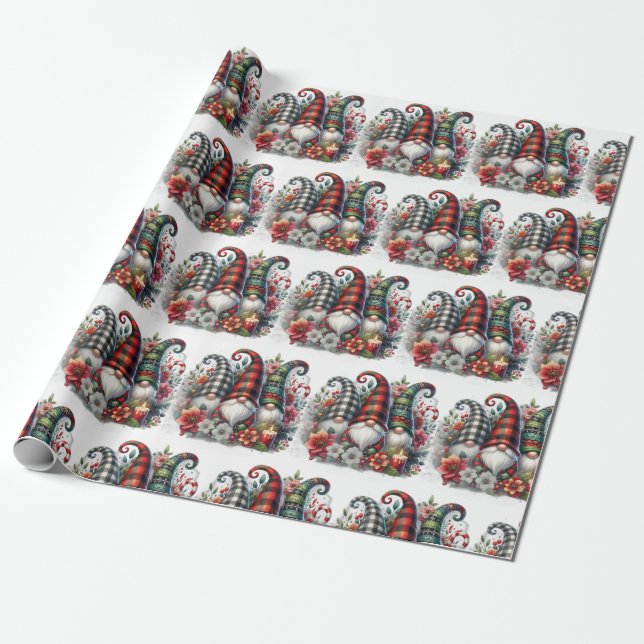 Gnome Season Greetings Wrapping Paper (Unrolled)