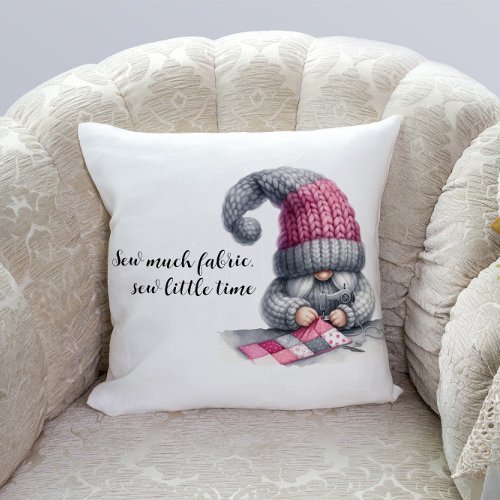 Gnome Sewing Crafting Throw Pillow