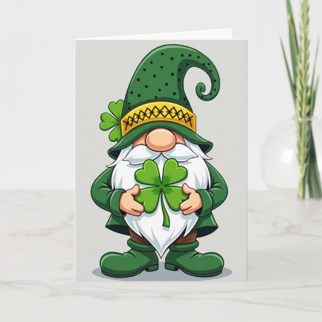 Gnome Shamrock Faux Gold Foil Card (Front)