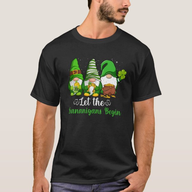 Gnome Shamrock Let Shenanigans Begin St Patricks D T-Shirt (Front)