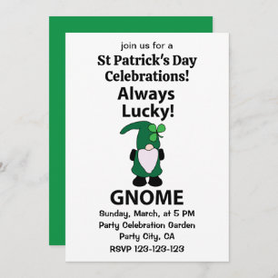 Gnome Shamrock Lucky St Patricks Day Gnome Invitation
