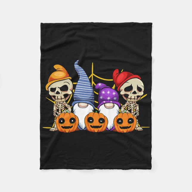 Gnome Skeleton Lazy Halloween Costume Cute Pumpkin Fleece Blanket (Front)
