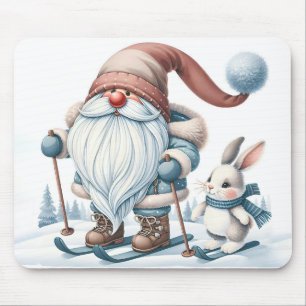 Gnome Skiing With a Bunny Mouse Pad