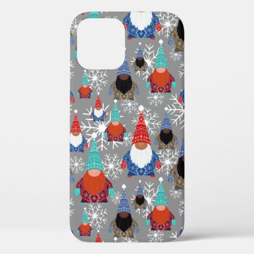 Gnome Snowflake Illustrations Christmas Pattern iPhone 12 Pro Case