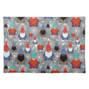 Gnome Snowflake Illustrations Christmas Pattern Cloth Placemat