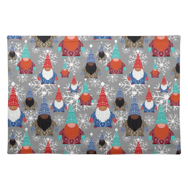 Gnome Snowflake Illustrations Christmas Pattern Cloth Placemat (Front)