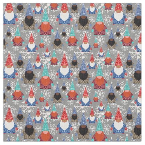 Gnome Snowflake Illustrations Christmas Pattern Fabric