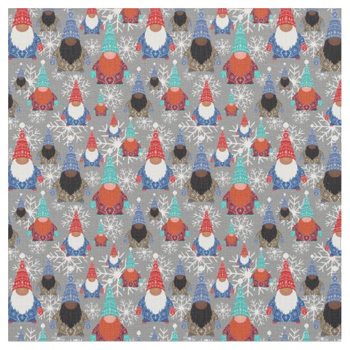 Gnome Snowflake Illustrations Christmas Pattern Fabric
