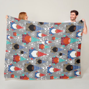 Gnome Snowflake Illustrations Christmas Pattern Fleece Blanket