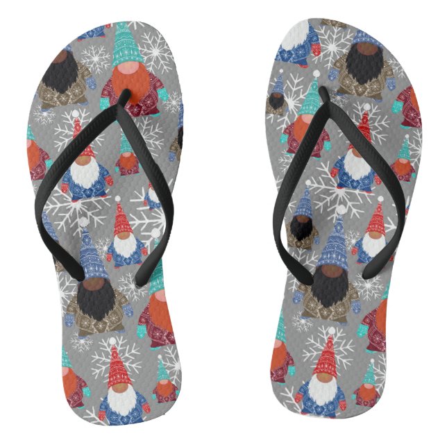 Gnome Snowflake Illustrations Christmas Pattern Flip Flops (Footbed)