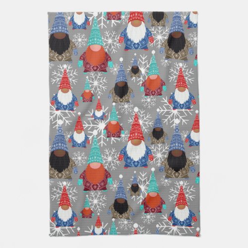 Gnome Snowflake Illustrations Christmas Pattern Kitchen Towel