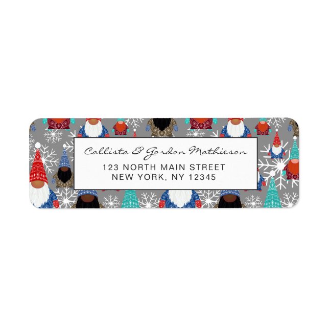 Gnome Snowflake Illustrations Christmas Pattern Label (Front)