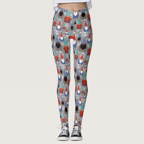 Gnome Snowflake Illustrations Christmas Pattern Leggings