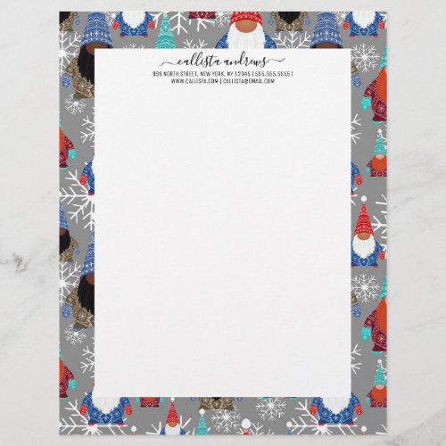 Gnome Snowflake Illustrations Christmas Pattern Letterhead