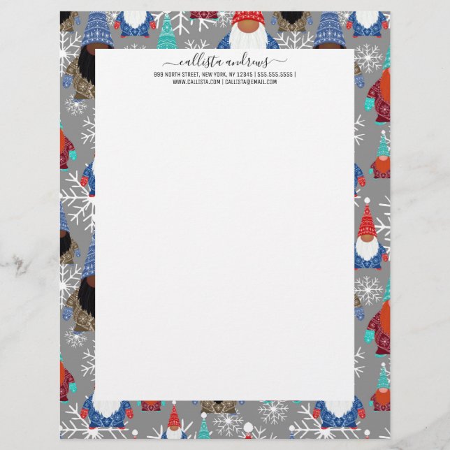 Gnome Snowflake Illustrations Christmas Pattern Letterhead (Front)