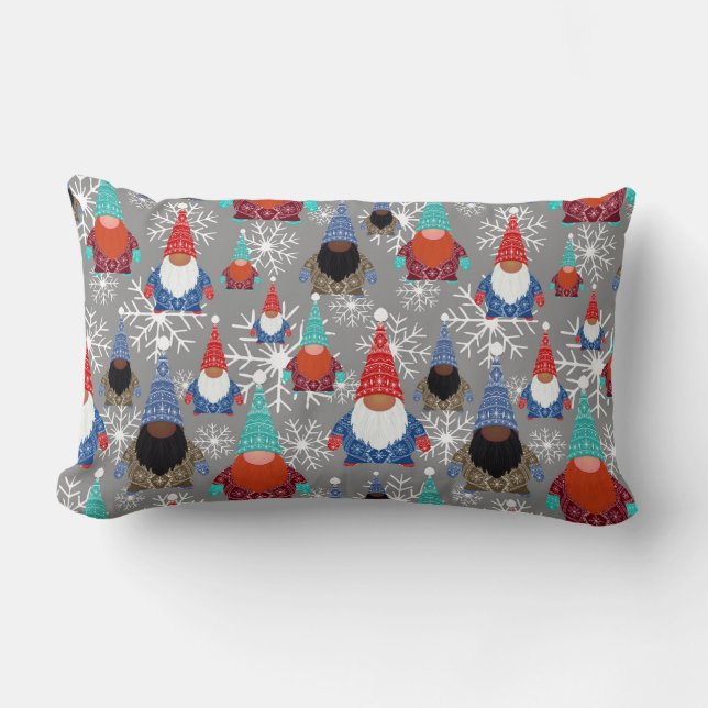 Gnome Snowflake Illustrations Christmas Pattern Lumbar Pillow (Front)