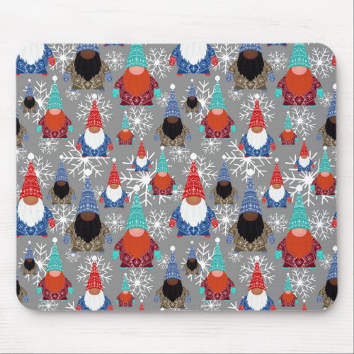 Gnome Snowflake Illustrations Christmas Pattern Mouse Pad