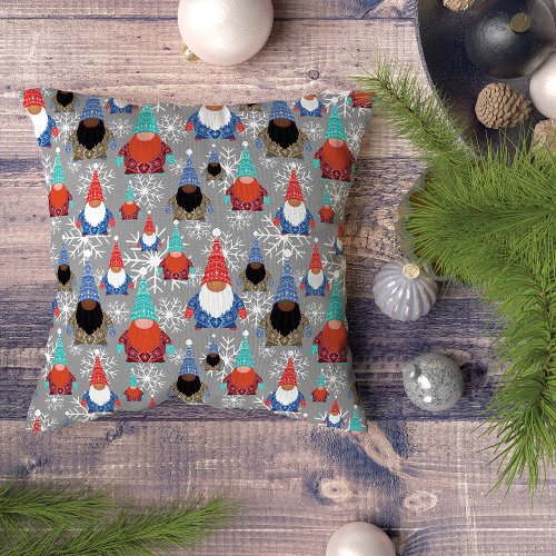 Gnome Snowflake Illustrations Christmas Pattern Outdoor Pillow
