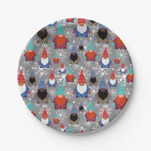 Gnome Snowflake Illustrations Christmas Pattern Paper Plates