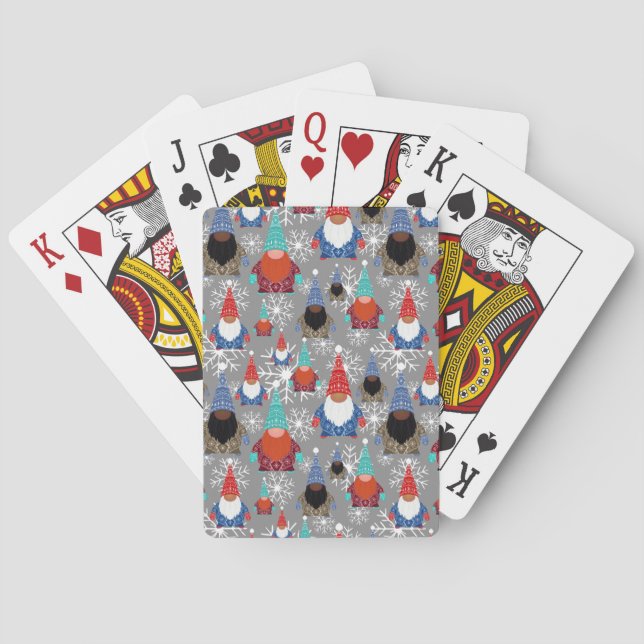 Gnome Snowflake Illustrations Christmas Pattern Poker Cards (Back)