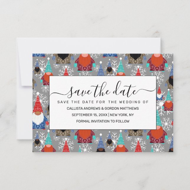Gnome Snowflake Illustrations Christmas Pattern Save The Date (Front)