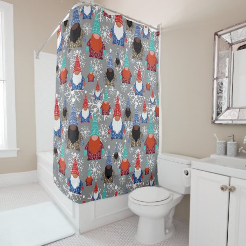 Gnome Snowflake Illustrations Christmas Pattern Shower Curtain