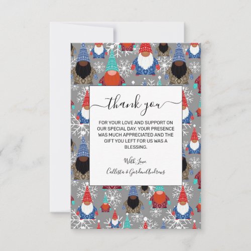 Gnome Snowflake Illustrations Christmas Pattern Thank You Card