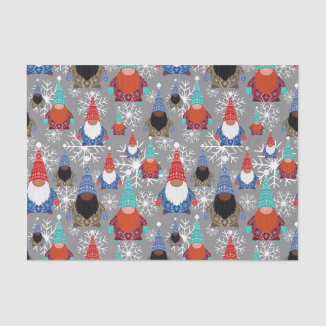 Gnome Snowflake Illustrations Christmas Pattern Tissue Paper (Front)