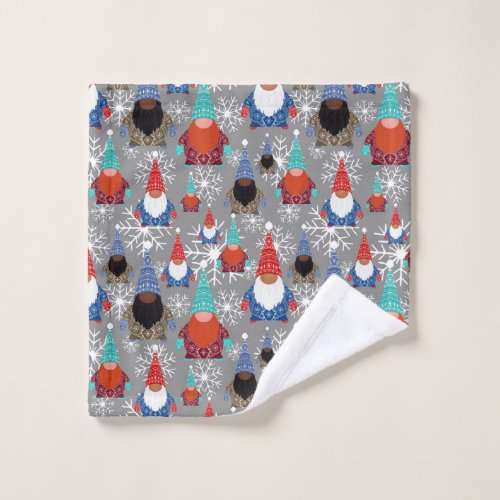 Gnome Snowflake Illustrations Christmas Pattern Wash Cloth