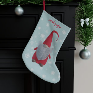Gnome Snowflake Pattern Teal Monogrammed Small Christmas Stocking