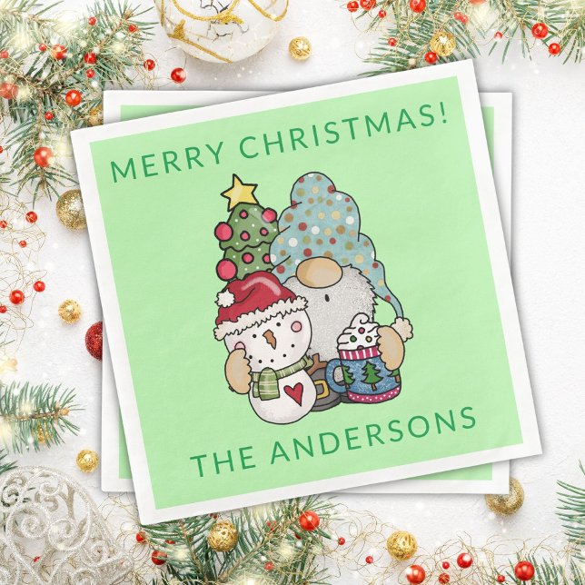 Gnome Snowman Christmas Party Paper Dinner Napkins (Creator Uploaded)