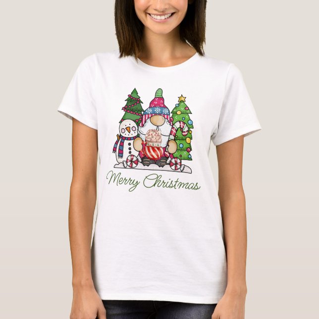 Gnome Snowman Christmas Shirt,  Holiday Graphic  T-Shirt (Front)