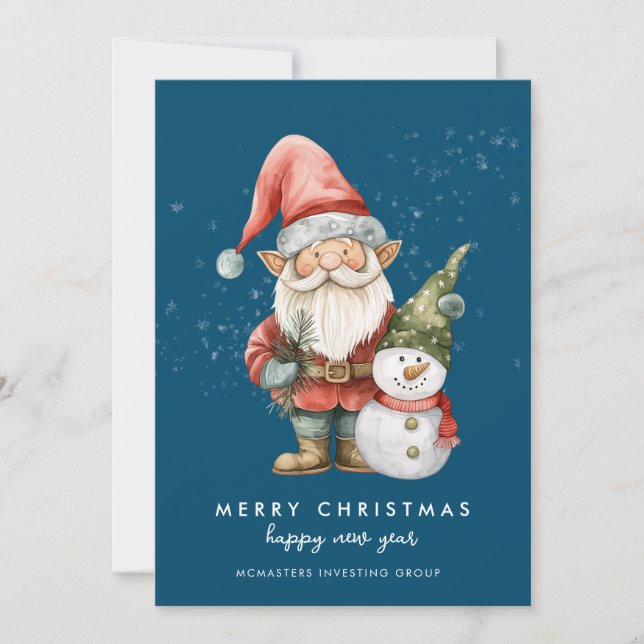 Gnome Snowman Merry Christmas Corporate Flat Holiday Card (Front)