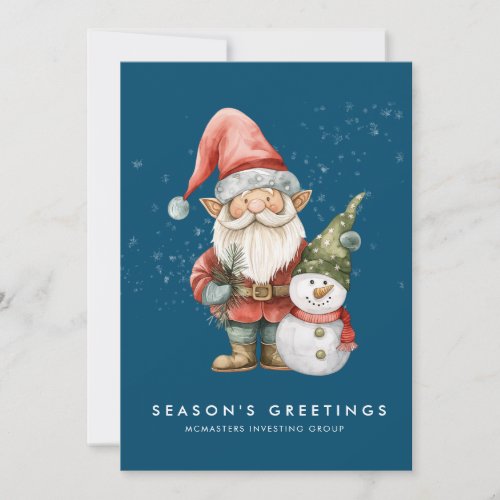 Gnome Snowman Seasons Greetings Corporate Flat Holiday Card
