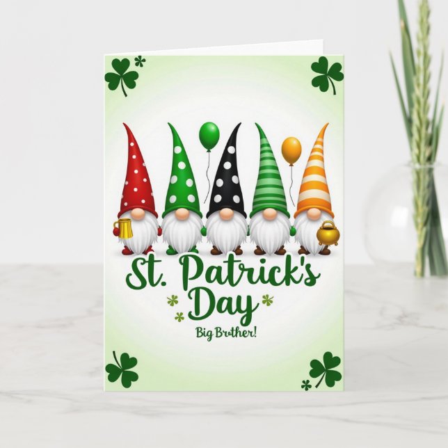 Gnome St Patricks Day Big Brother Card (Front)