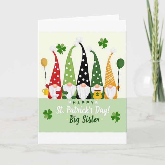 Gnome St Patricks Day Big Sister Card (Front)
